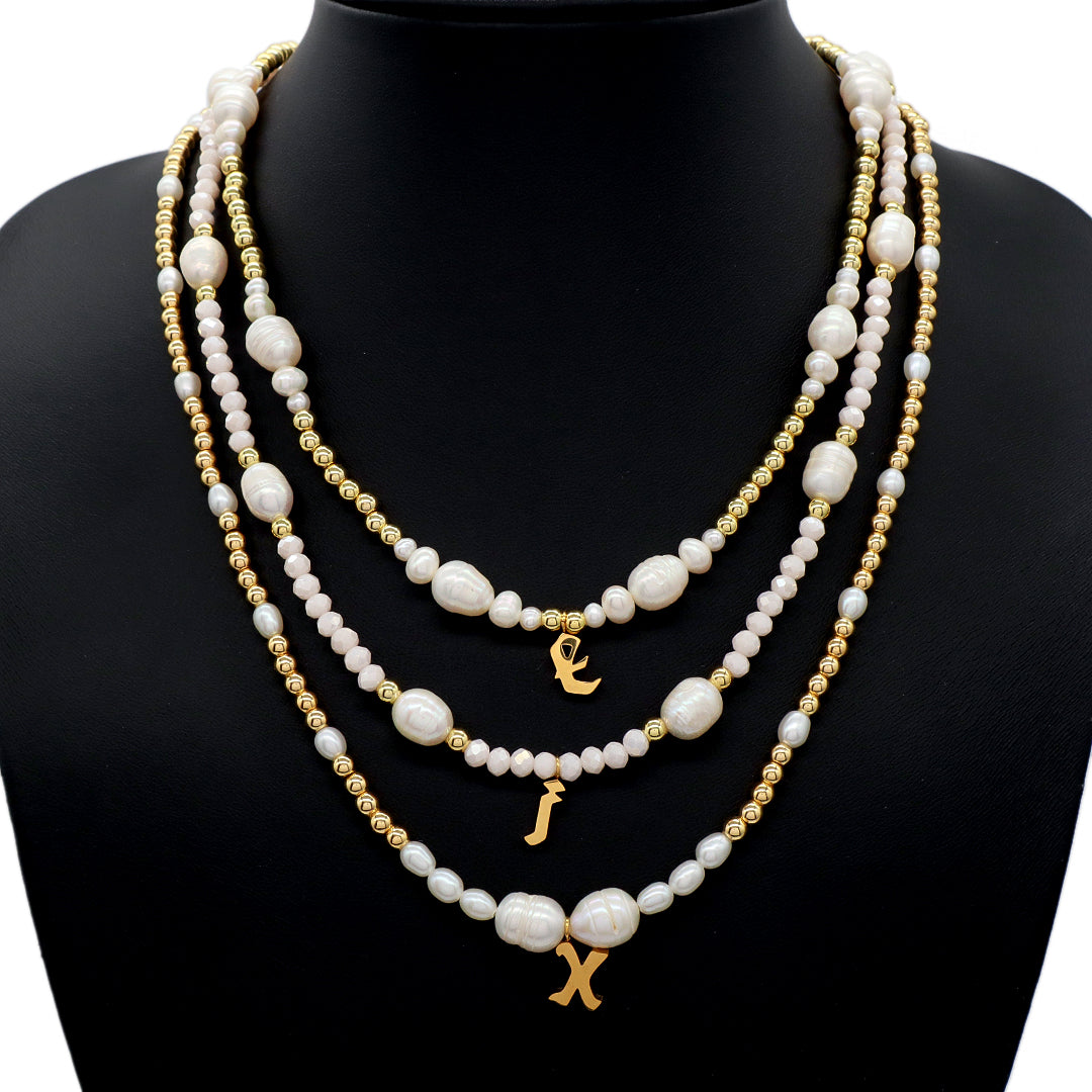 Fashion Women Customized Gold Plated Stainless Steel pendant Jewelry Handmade Glass Crystal fresh water pearl Beads necklace