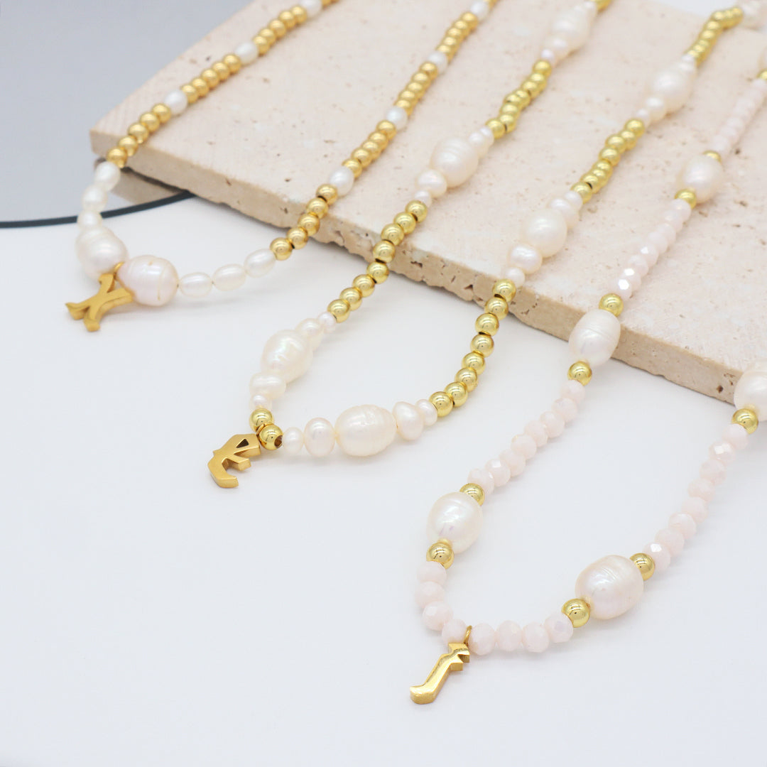 Fashion Women Customized Gold Plated Stainless Steel pendant Jewelry Handmade Glass Crystal fresh water pearl Beads necklace