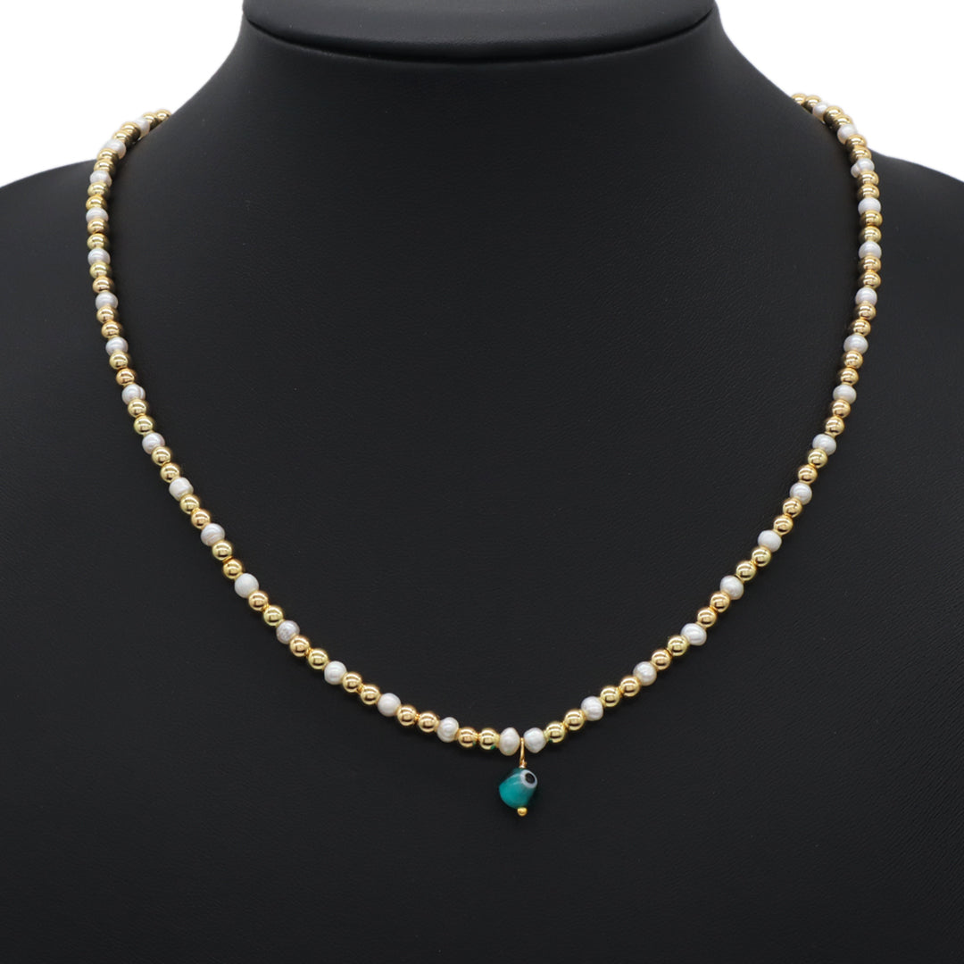 2022 New Wholesale Custom Miss Jewelry Handmade Gold Plated Beads fresh water pearl Coloured Glaze evil eyes pendant necklace