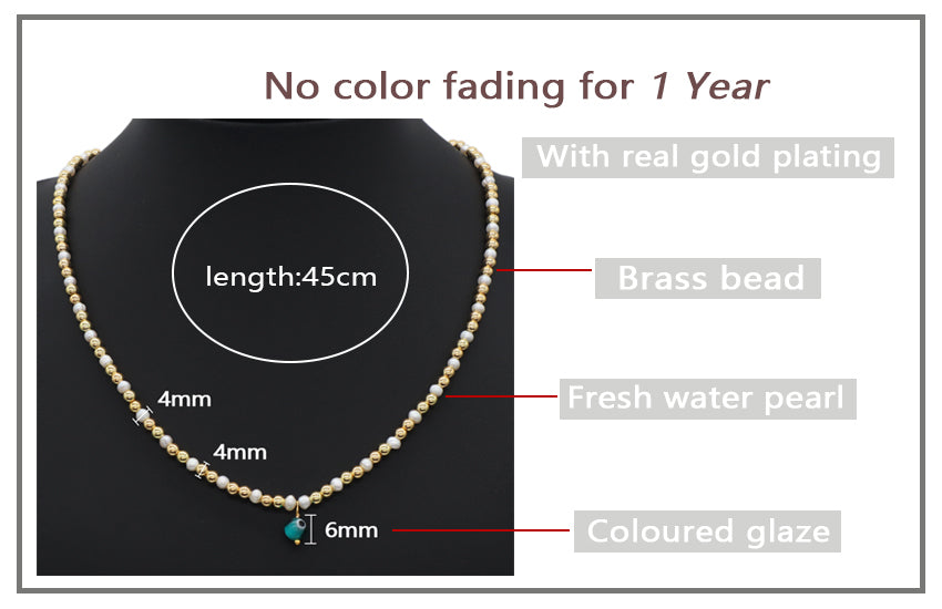 2022 New Wholesale Custom Miss Jewelry Handmade Gold Plated Beads fresh water pearl Coloured Glaze evil eyes pendant necklace