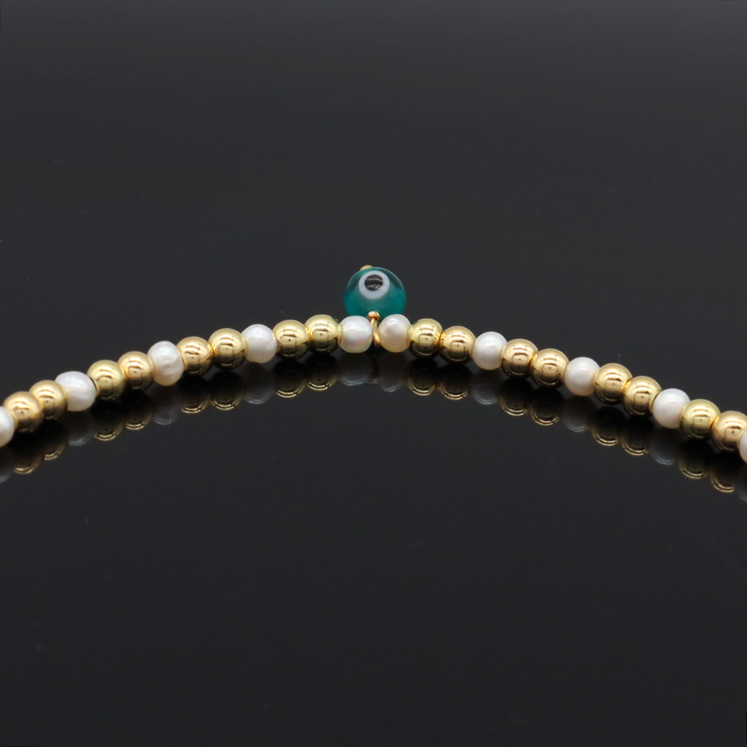 2022 New Wholesale Custom Miss Jewelry Handmade Gold Plated Beads fresh water pearl Coloured Glaze evil eyes pendant necklace