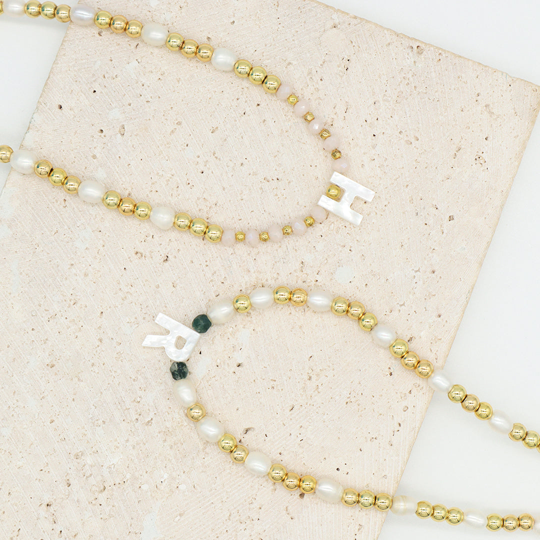 Women Custom Handmade Jewelry Glass Crystal Gold Plated Beads natural stones necklace fresh water pearl initial Letter necklace