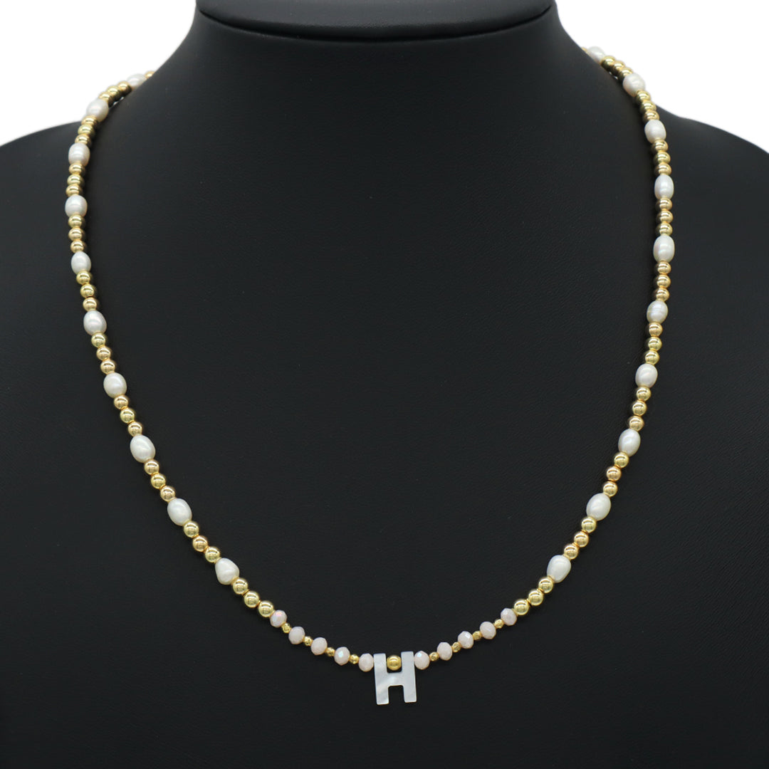 Women Custom Handmade Jewelry Glass Crystal Gold Plated Beads natural stones necklace fresh water pearl initial Letter necklace