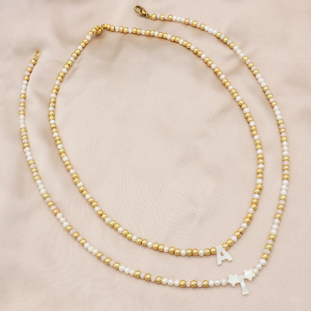 Trendy Jewelry OEM Wholesale Custom fresh water pearl initial letter pendant necklace Handmade Glass Crystal Gold Plated Beads Pearl necklace
