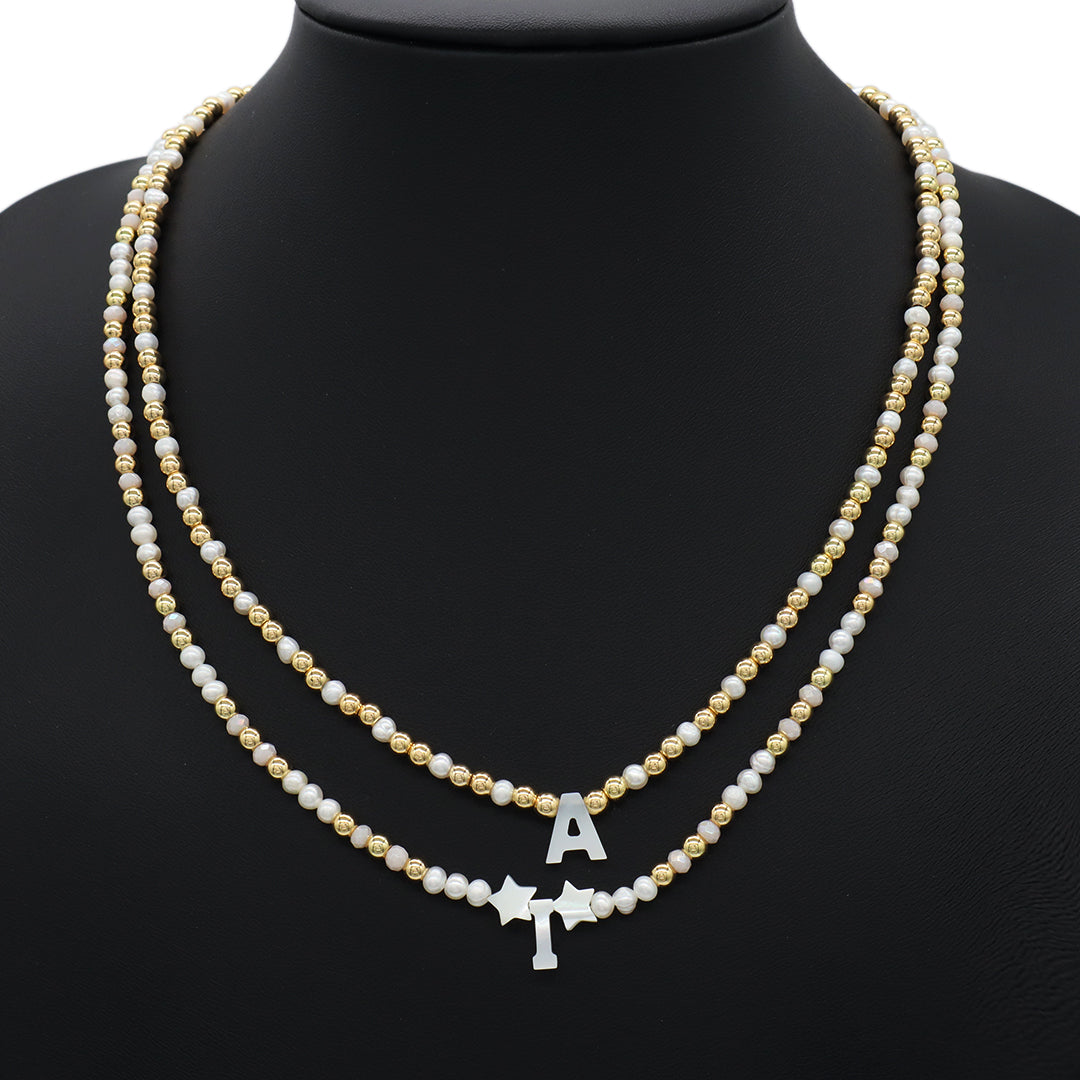 Trendy Jewelry OEM Wholesale Custom fresh water pearl initial letter pendant necklace Handmade Glass Crystal Gold Plated Beads Pearl necklace