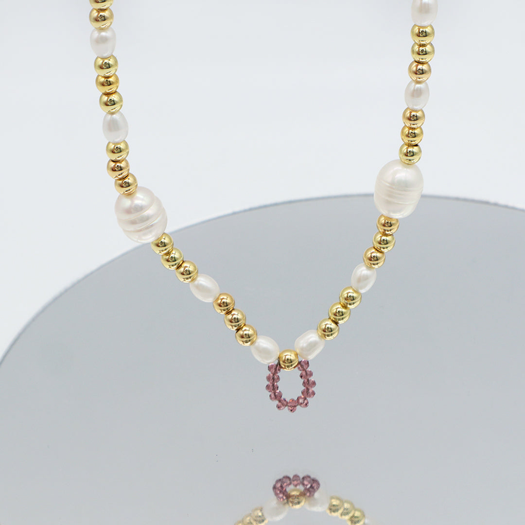 OEM Wholesale Women Fashion Factory Manufacture Custom Handmade Jewelry Glass Crystal Gold Plated Beads fresh water pearl necklace for teen girls women