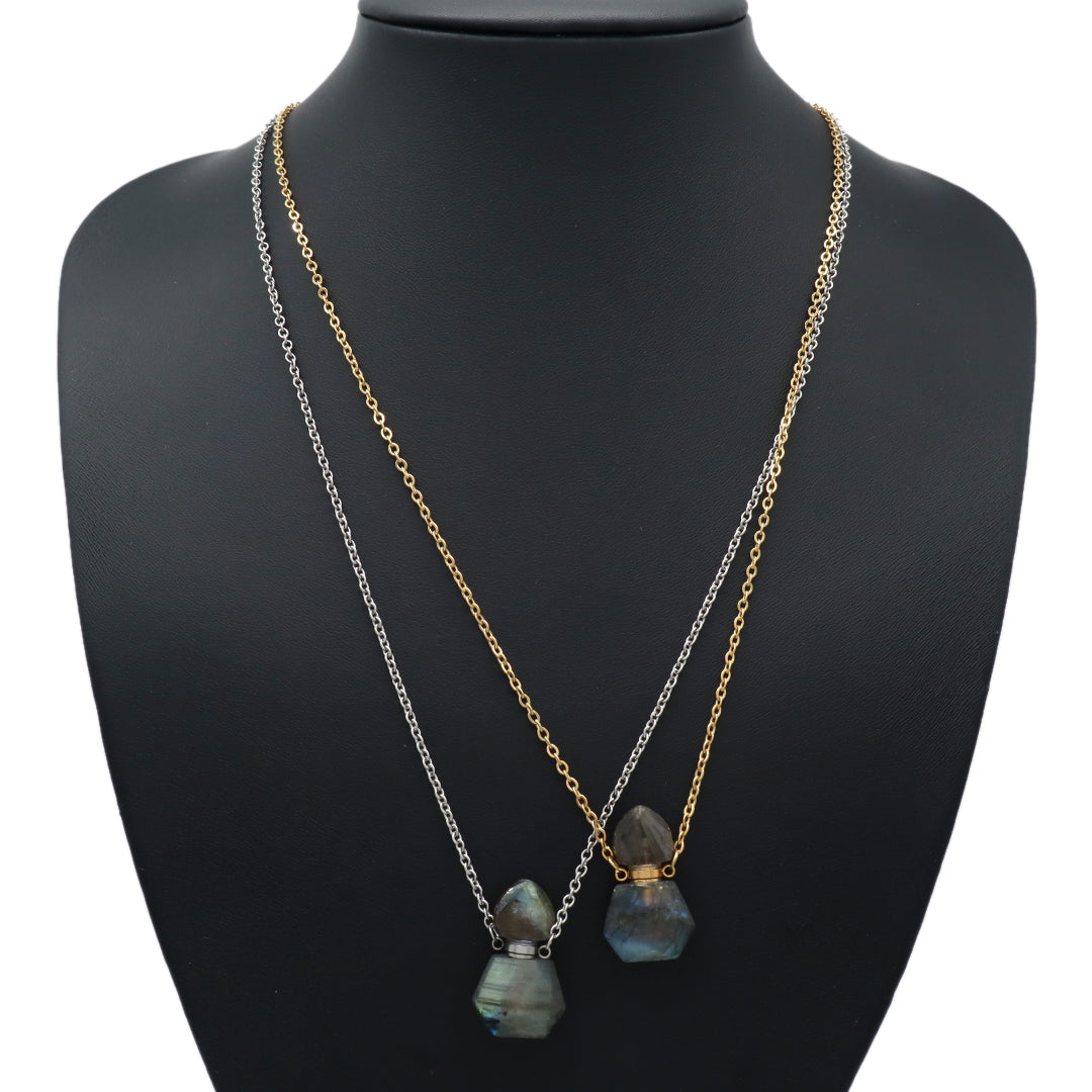 Wholesale Various Custom Manufacture Women Gift Gold plated stainless steel Chain Natural Stone perfume bottle pendant necklace