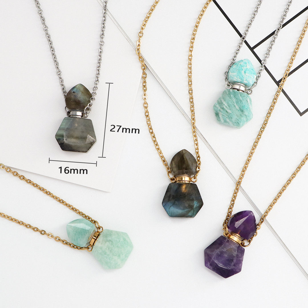 Wholesale Various Custom Manufacture Women Gift Gold plated stainless steel Chain Natural Stone perfume bottle pendant necklace