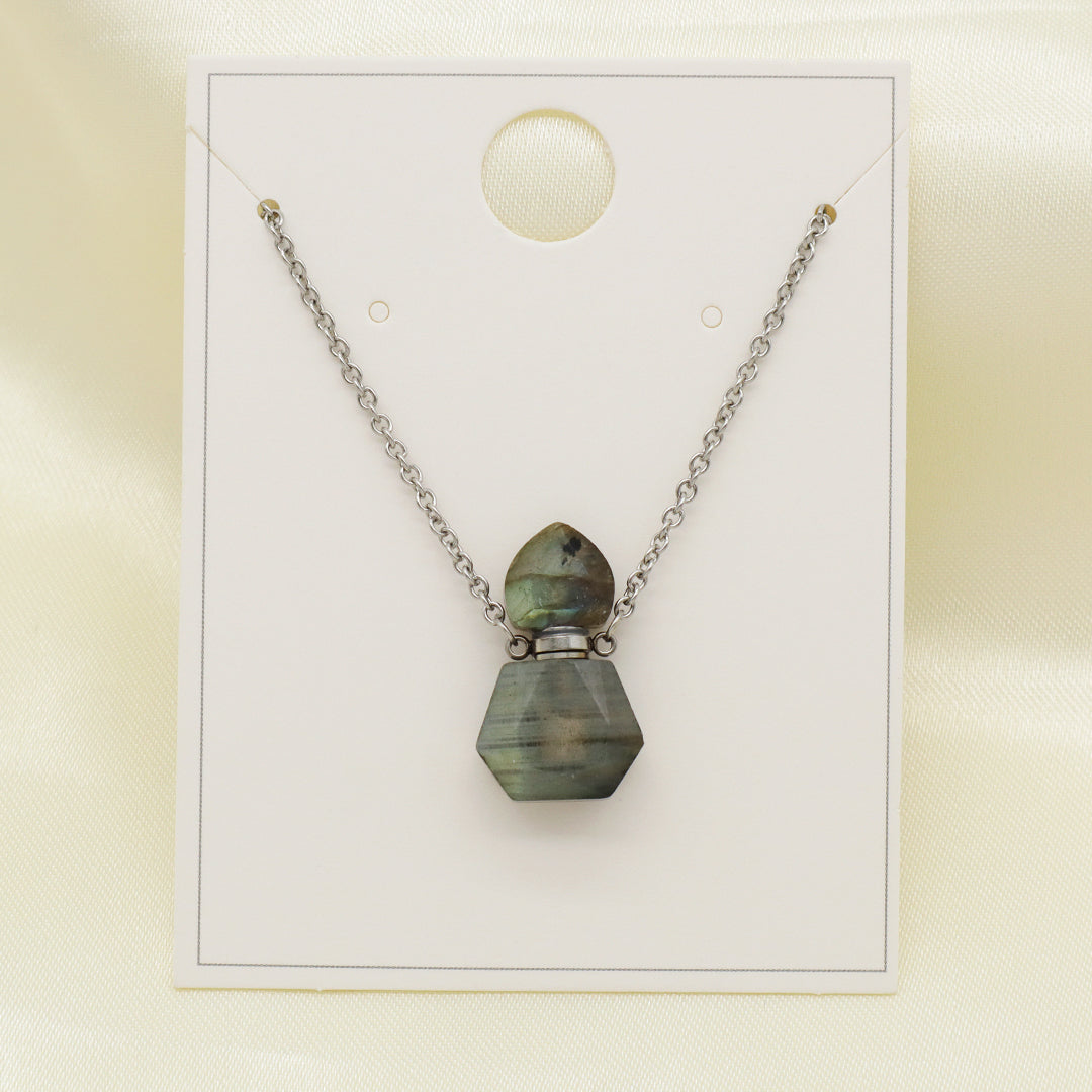 Wholesale Various Custom Manufacture Women Gift Gold plated stainless steel Chain Natural Stone perfume bottle pendant necklace