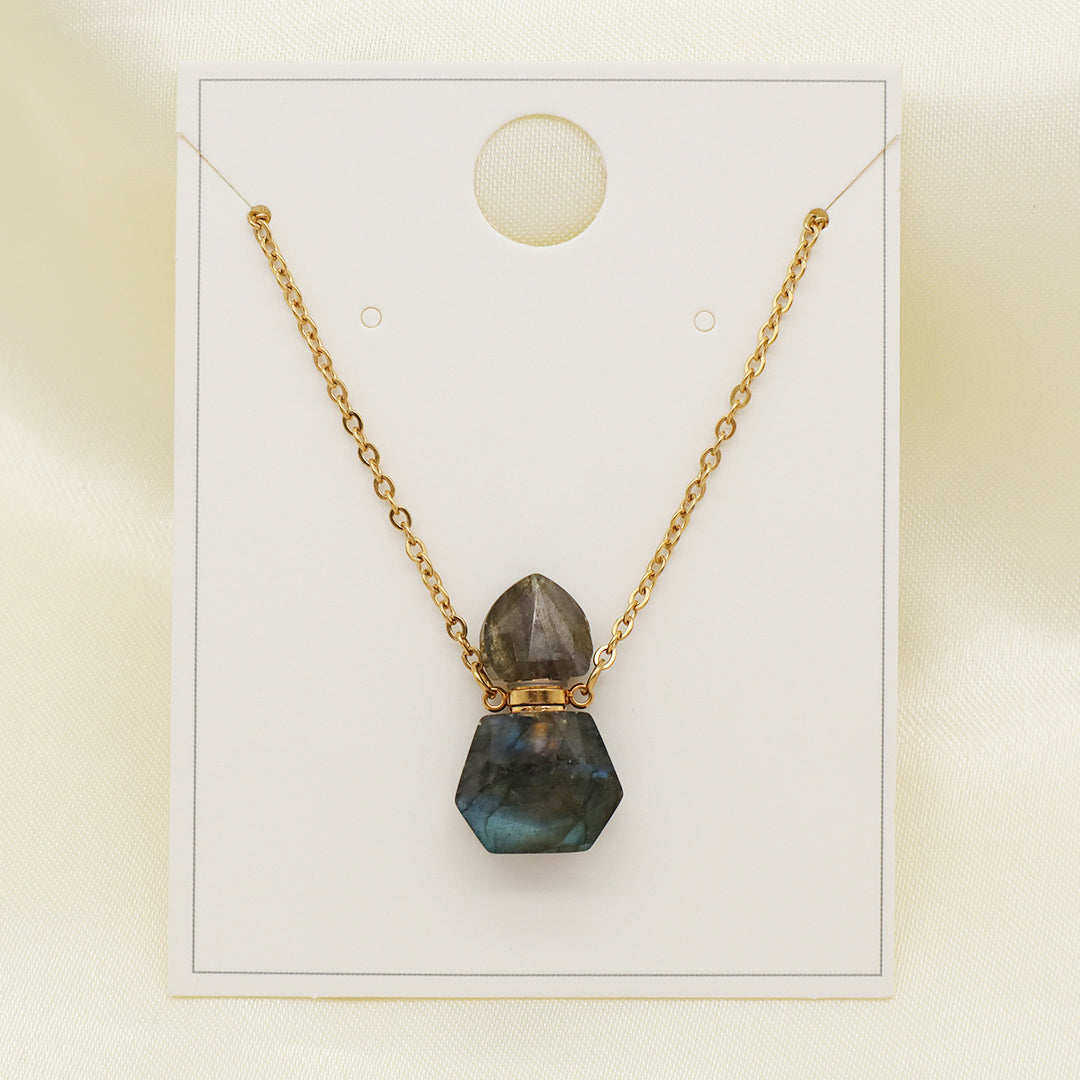Wholesale Various Custom Manufacture Women Gift Gold plated stainless steel Chain Natural Stone perfume bottle pendant necklace