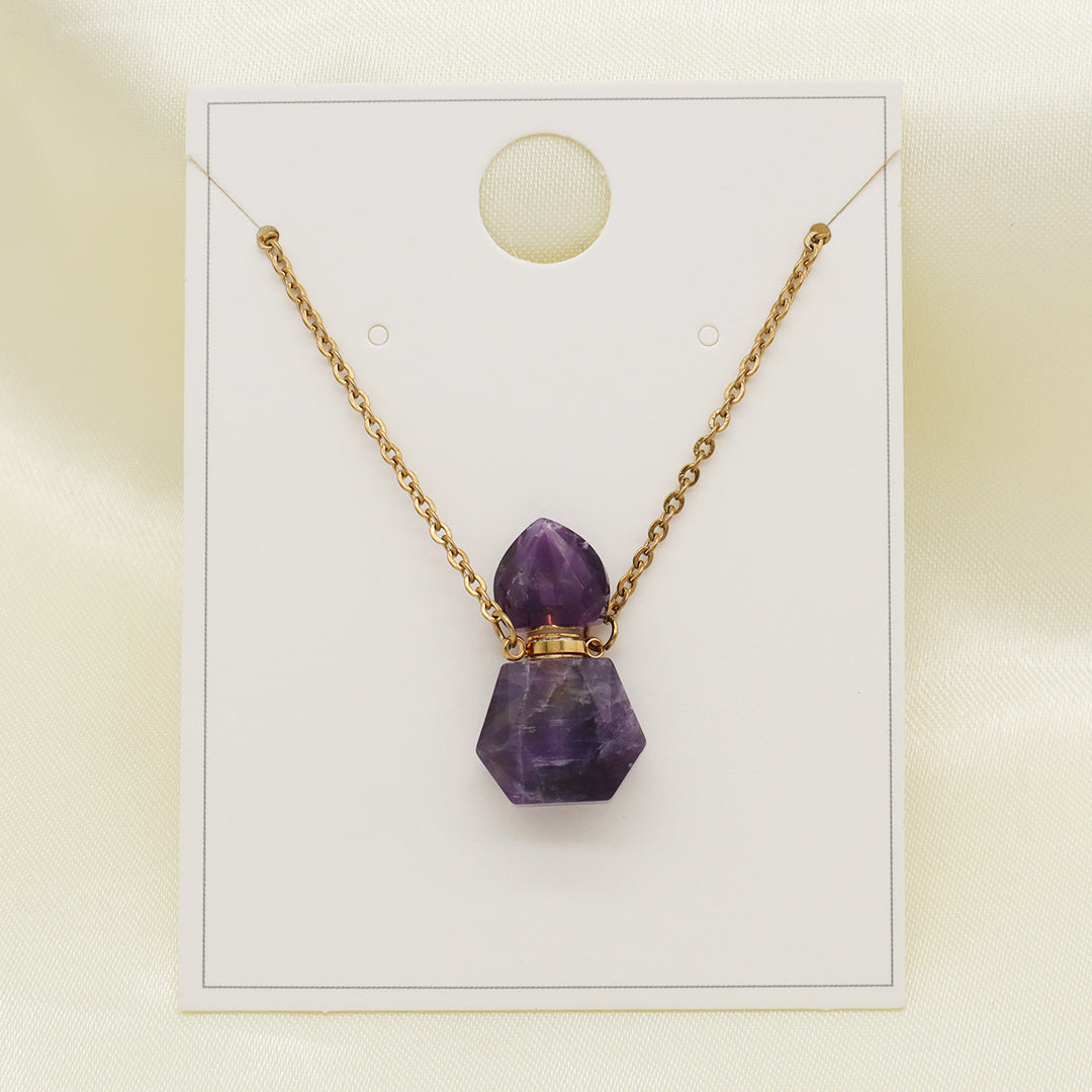 Wholesale Various Custom Manufacture Women Gift Gold plated stainless steel Chain Natural Stone perfume bottle pendant necklace