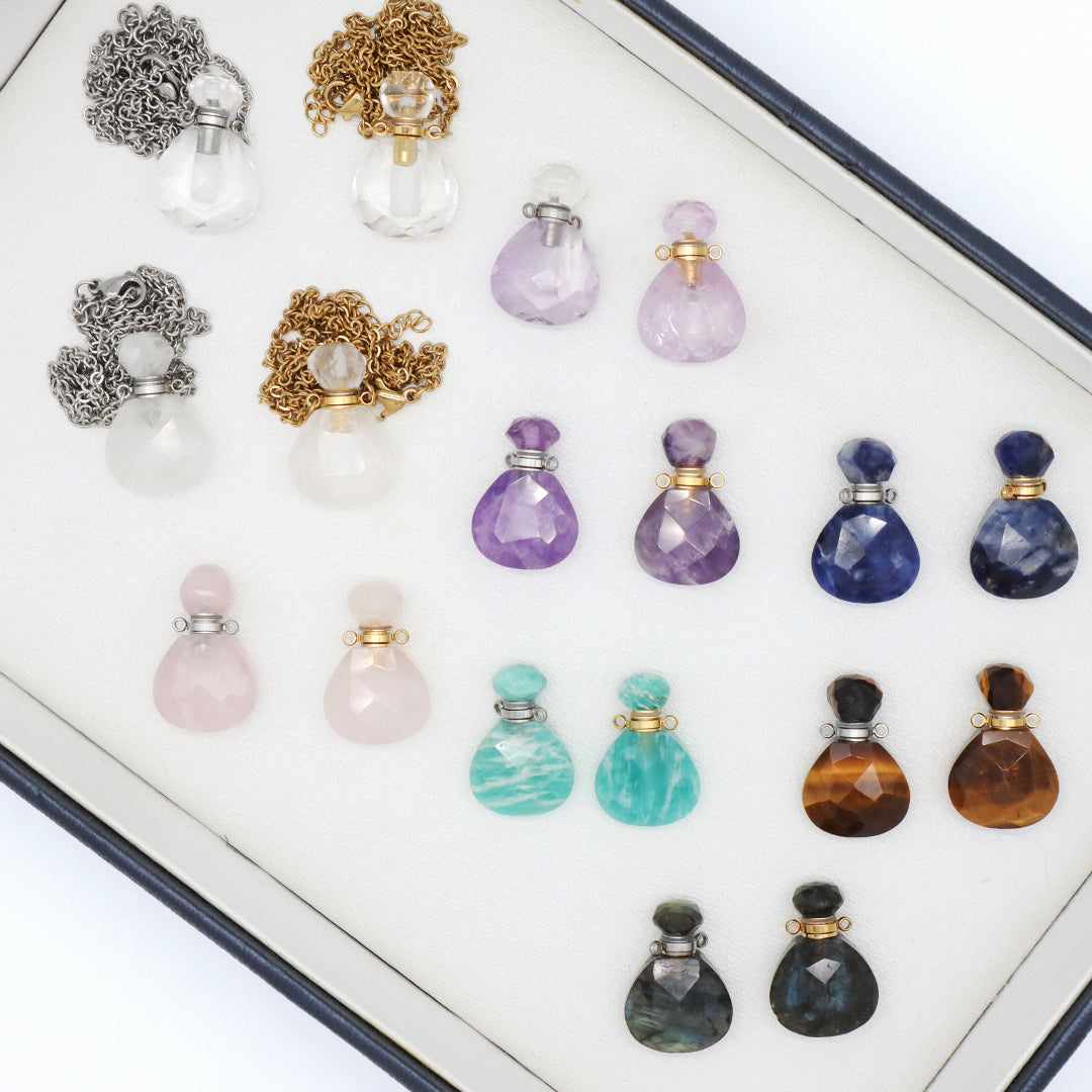 Various Color Custom Natural Stone Charm 18K Gold Plated stainless steel Chain perfume bottle pendant necklace for Women Gift