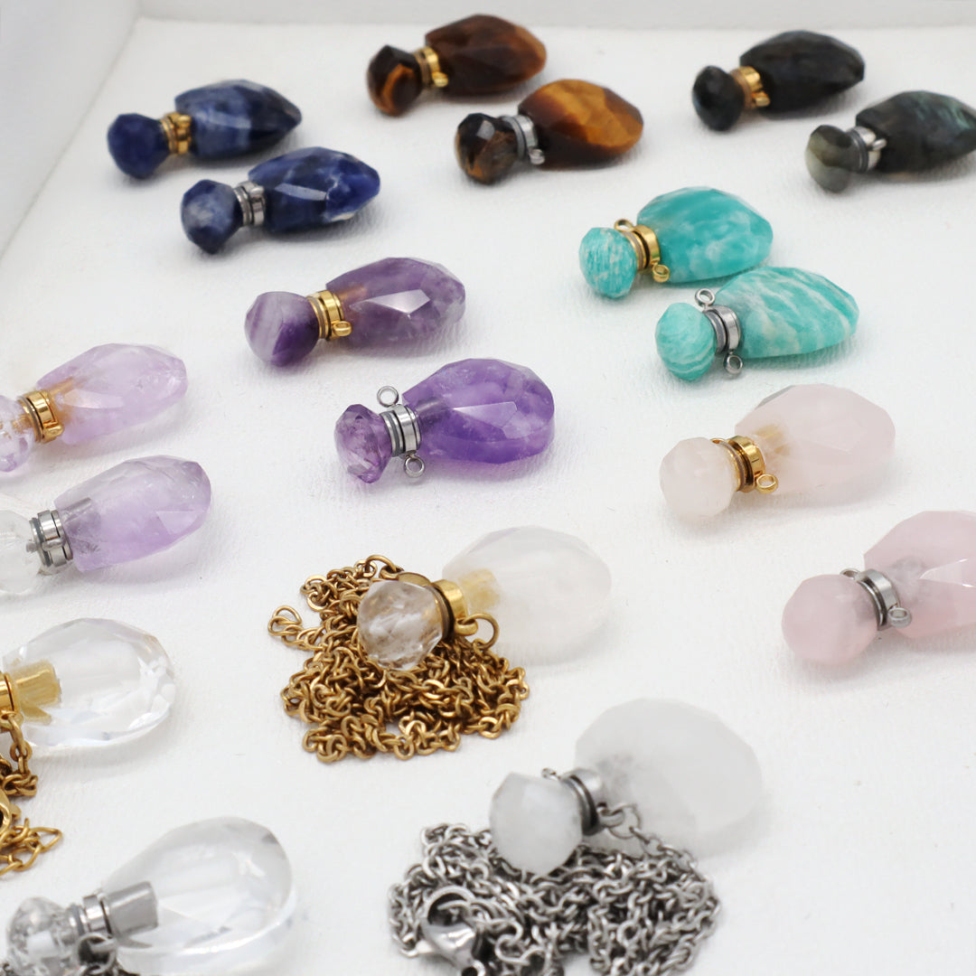 Various Color Custom Natural Stone Charm 18K Gold Plated stainless steel Chain perfume bottle pendant necklace for Women Gift