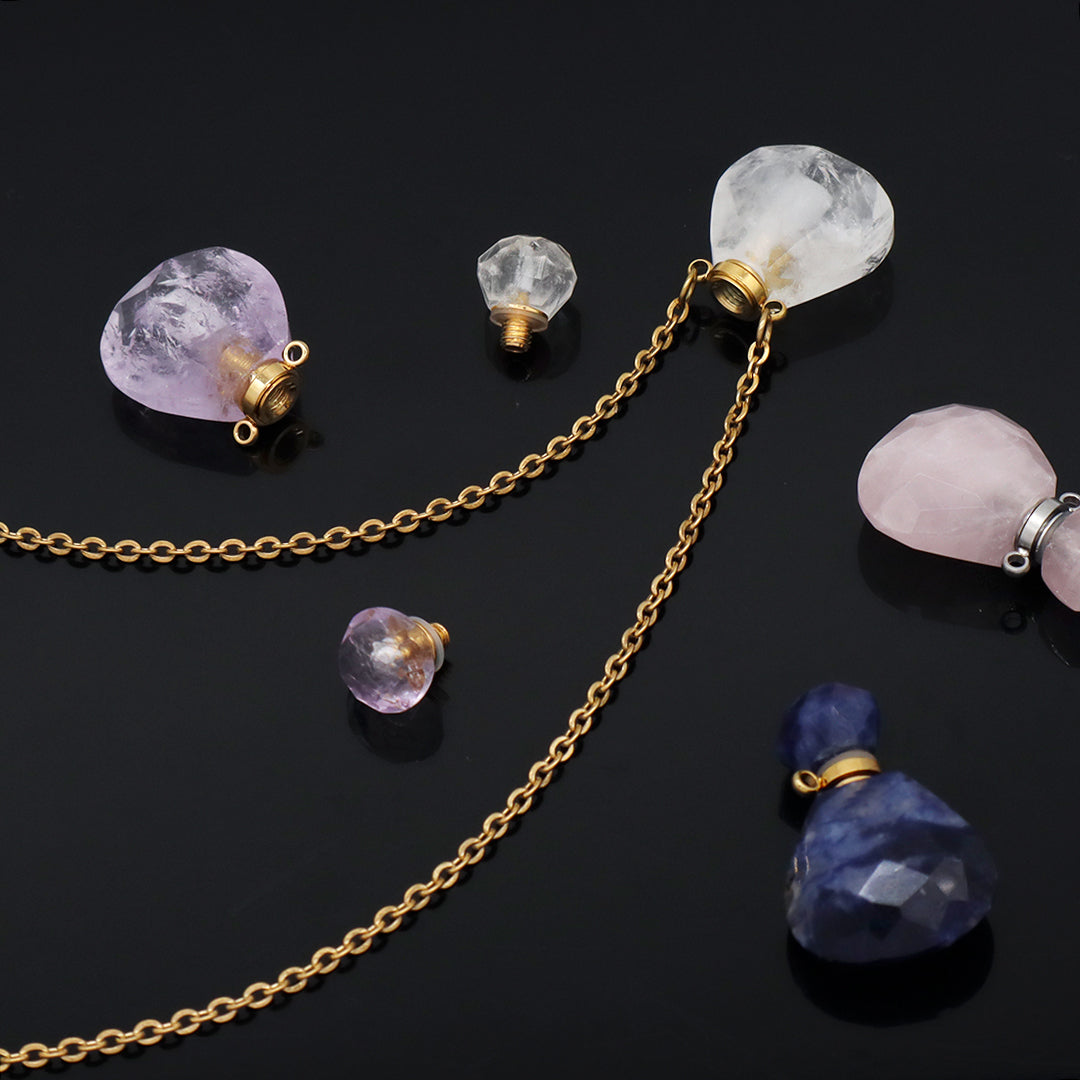 Various Color Custom Natural Stone Charm 18K Gold Plated stainless steel Chain perfume bottle pendant necklace for Women Gift