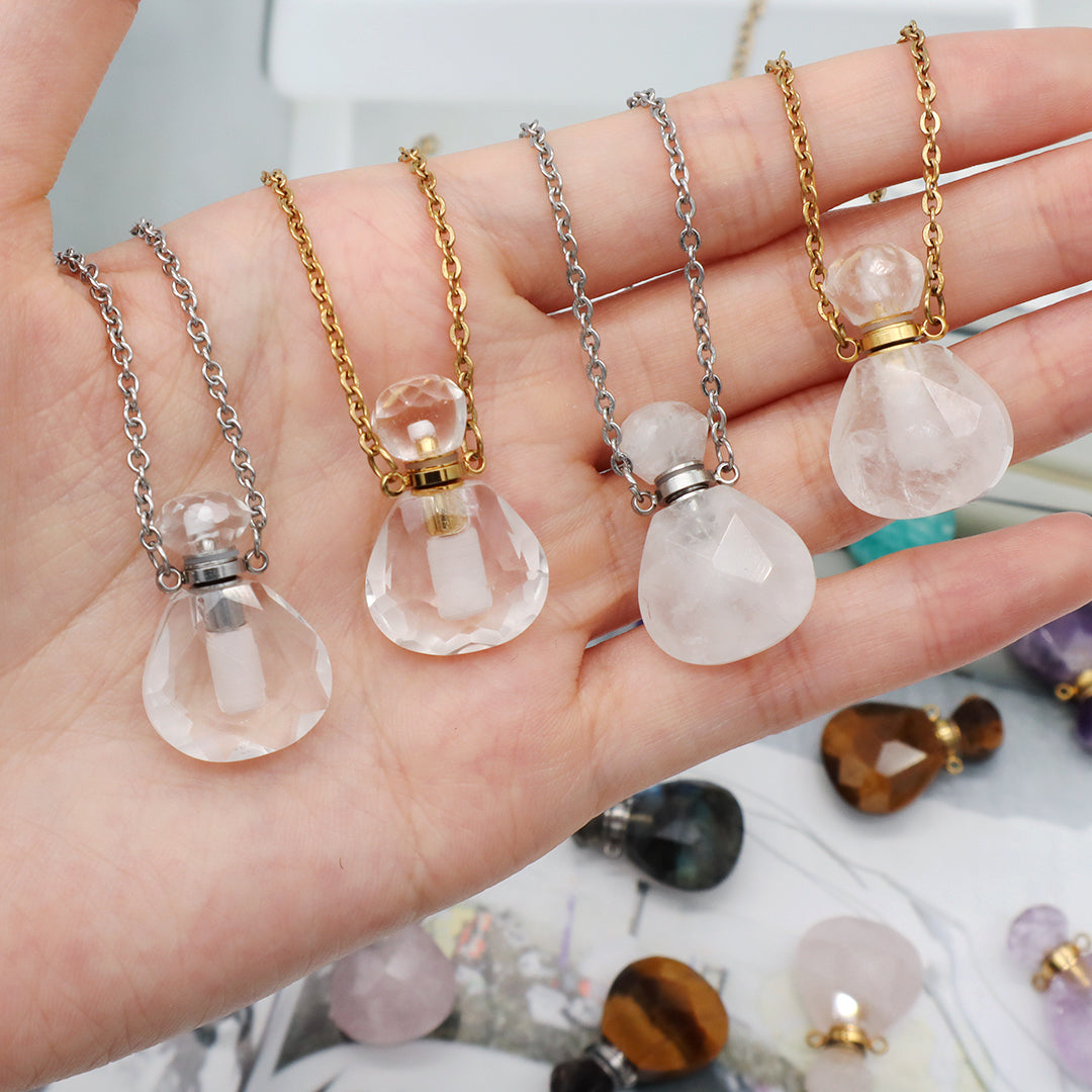 Various Color Custom Natural Stone Charm 18K Gold Plated stainless steel Chain perfume bottle pendant necklace for Women Gift
