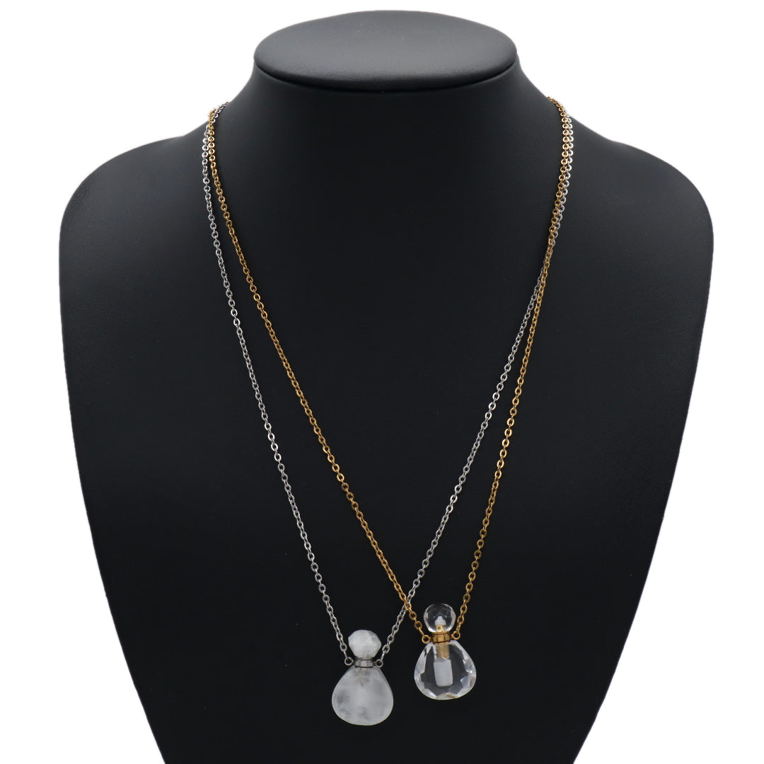 Various Color Custom Natural Stone Charm 18K Gold Plated stainless steel Chain perfume bottle pendant necklace for Women Gift
