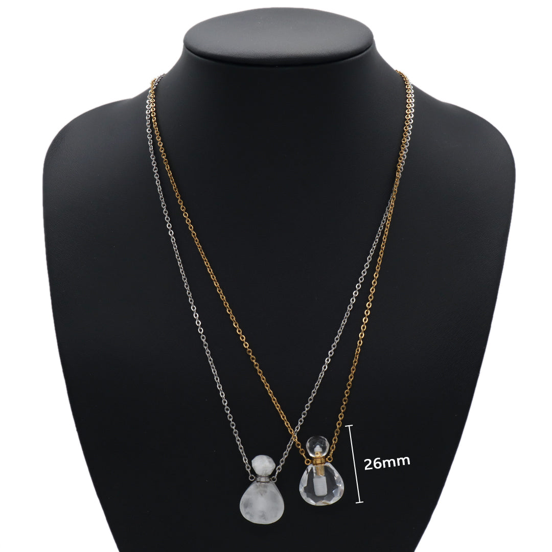 Various Color Custom Natural Stone Charm 18K Gold Plated stainless steel Chain perfume bottle pendant necklace for Women Gift