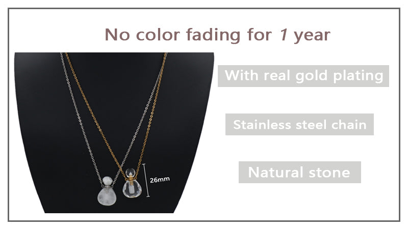 Various Color Custom Natural Stone Charm 18K Gold Plated stainless steel Chain perfume bottle pendant necklace for Women Gift