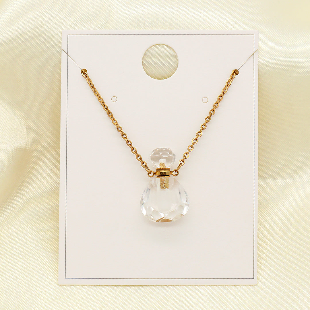 Various Color Custom Natural Stone Charm 18K Gold Plated stainless steel Chain perfume bottle pendant necklace for Women Gift