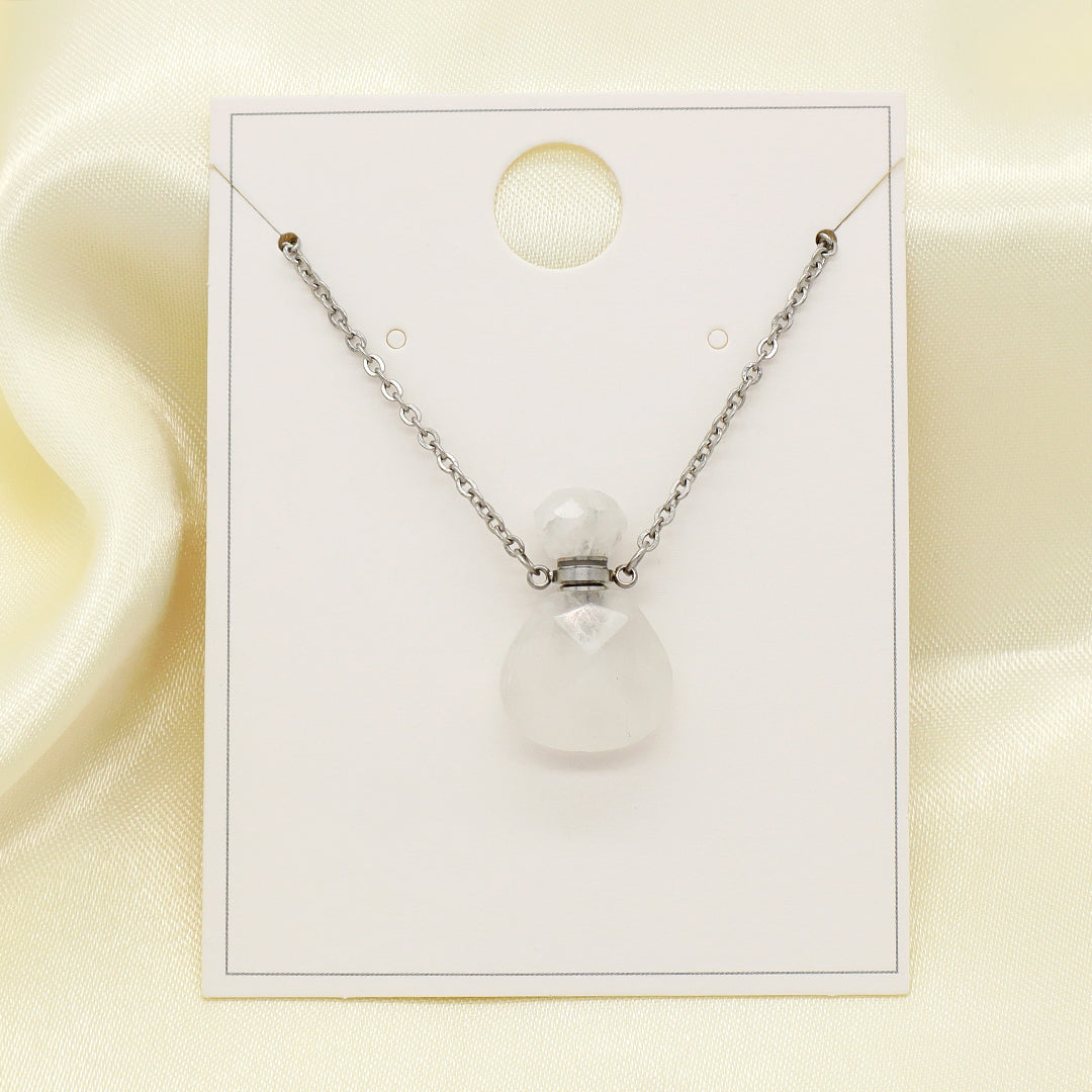 Various Color Custom Natural Stone Charm 18K Gold Plated stainless steel Chain perfume bottle pendant necklace for Women Gift