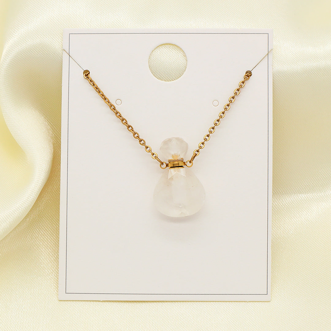 Various Color Custom Natural Stone Charm 18K Gold Plated stainless steel Chain perfume bottle pendant necklace for Women Gift