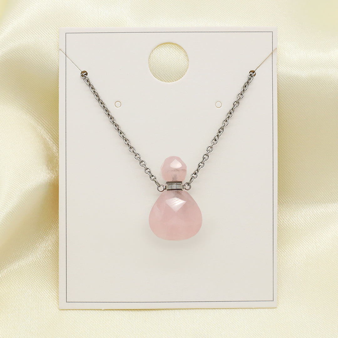 Various Color Custom Natural Stone Charm 18K Gold Plated stainless steel Chain perfume bottle pendant necklace for Women Gift