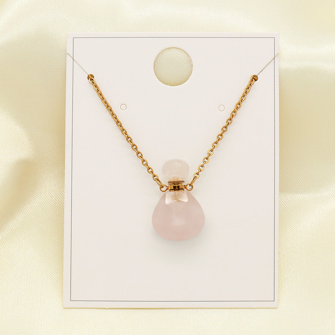 Various Color Custom Natural Stone Charm 18K Gold Plated stainless steel Chain perfume bottle pendant necklace for Women Gift