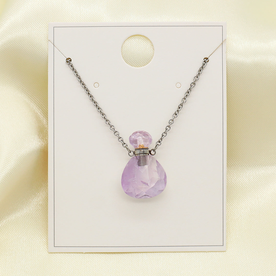 Various Color Custom Natural Stone Charm 18K Gold Plated stainless steel Chain perfume bottle pendant necklace for Women Gift