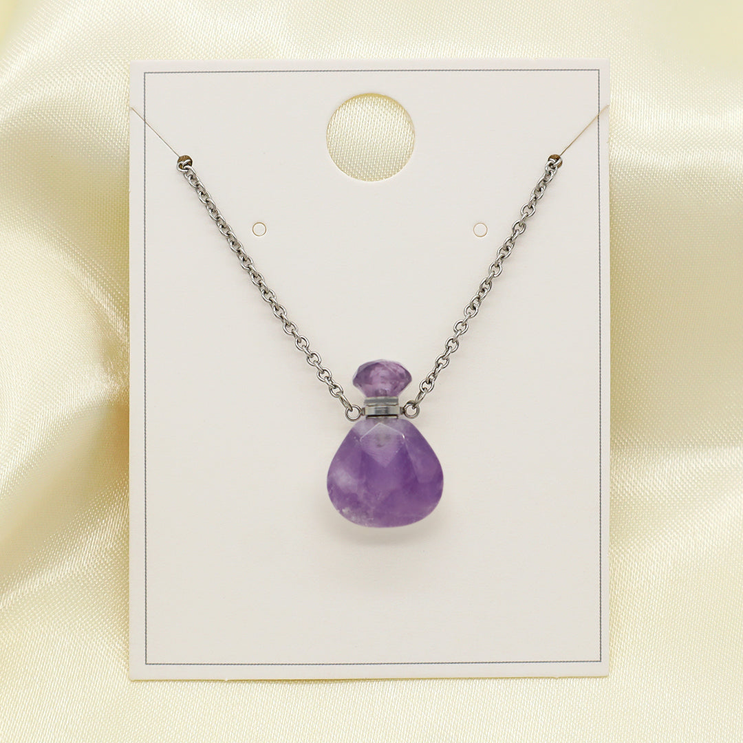 Various Color Custom Natural Stone Charm 18K Gold Plated stainless steel Chain perfume bottle pendant necklace for Women Gift