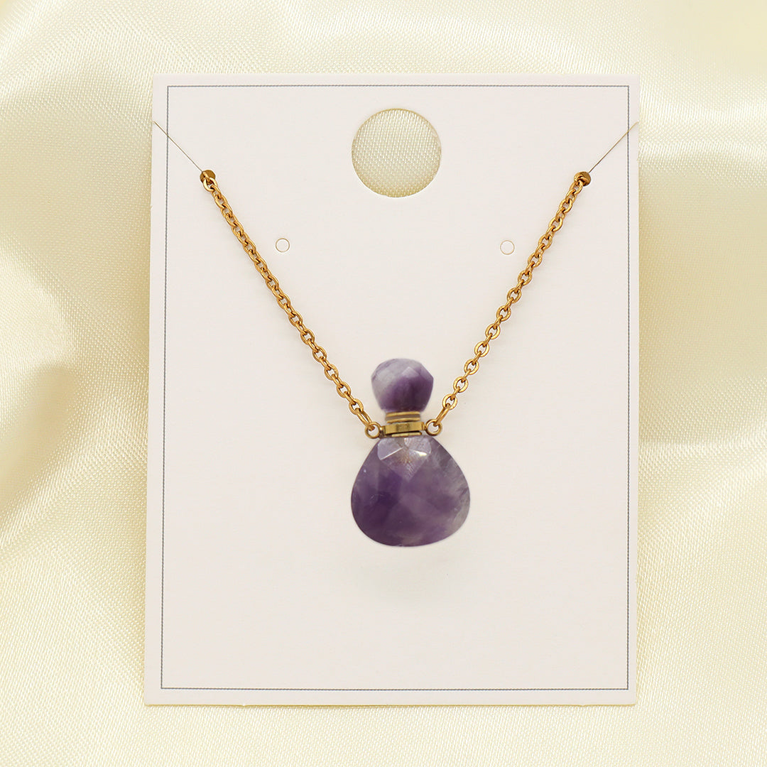 Various Color Custom Natural Stone Charm 18K Gold Plated stainless steel Chain perfume bottle pendant necklace for Women Gift