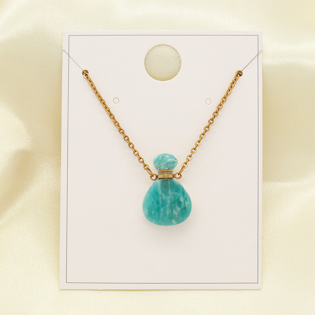 Various Color Custom Natural Stone Charm 18K Gold Plated stainless steel Chain perfume bottle pendant necklace for Women Gift