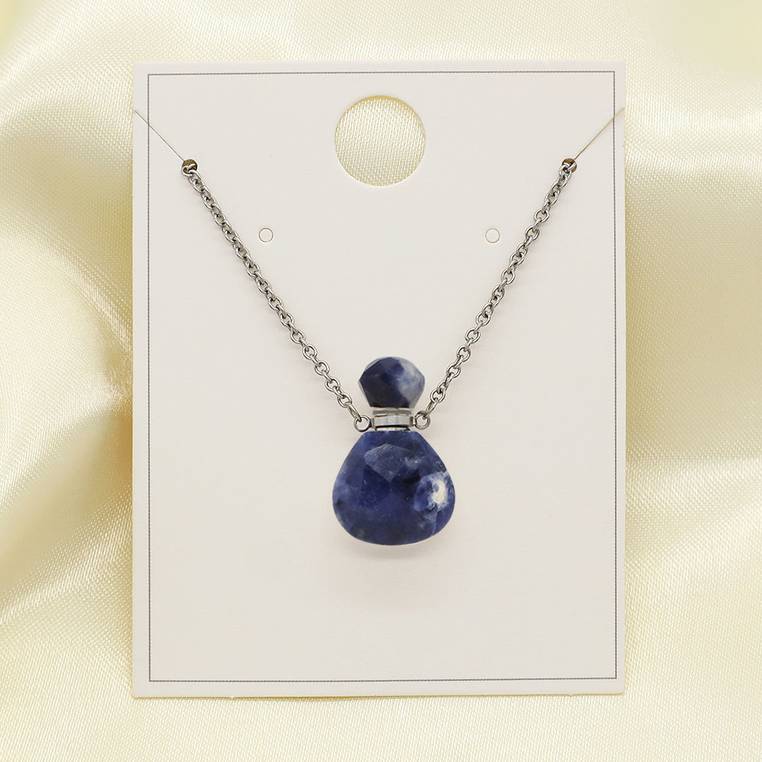 Various Color Custom Natural Stone Charm 18K Gold Plated stainless steel Chain perfume bottle pendant necklace for Women Gift