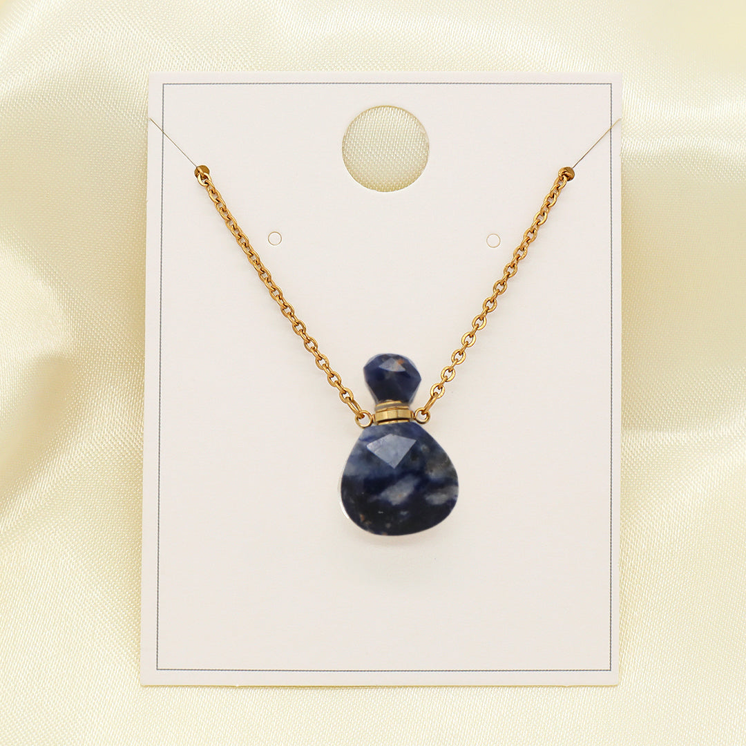 Various Color Custom Natural Stone Charm 18K Gold Plated stainless steel Chain perfume bottle pendant necklace for Women Gift