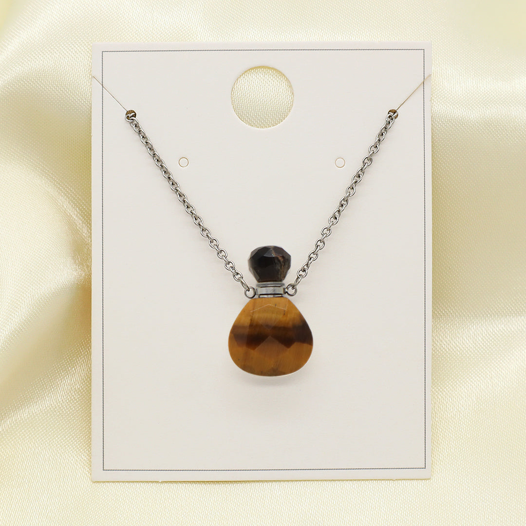 Various Color Custom Natural Stone Charm 18K Gold Plated stainless steel Chain perfume bottle pendant necklace for Women Gift
