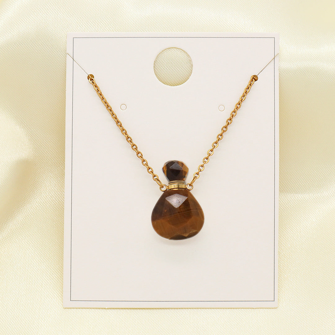 Various Color Custom Natural Stone Charm 18K Gold Plated stainless steel Chain perfume bottle pendant necklace for Women Gift