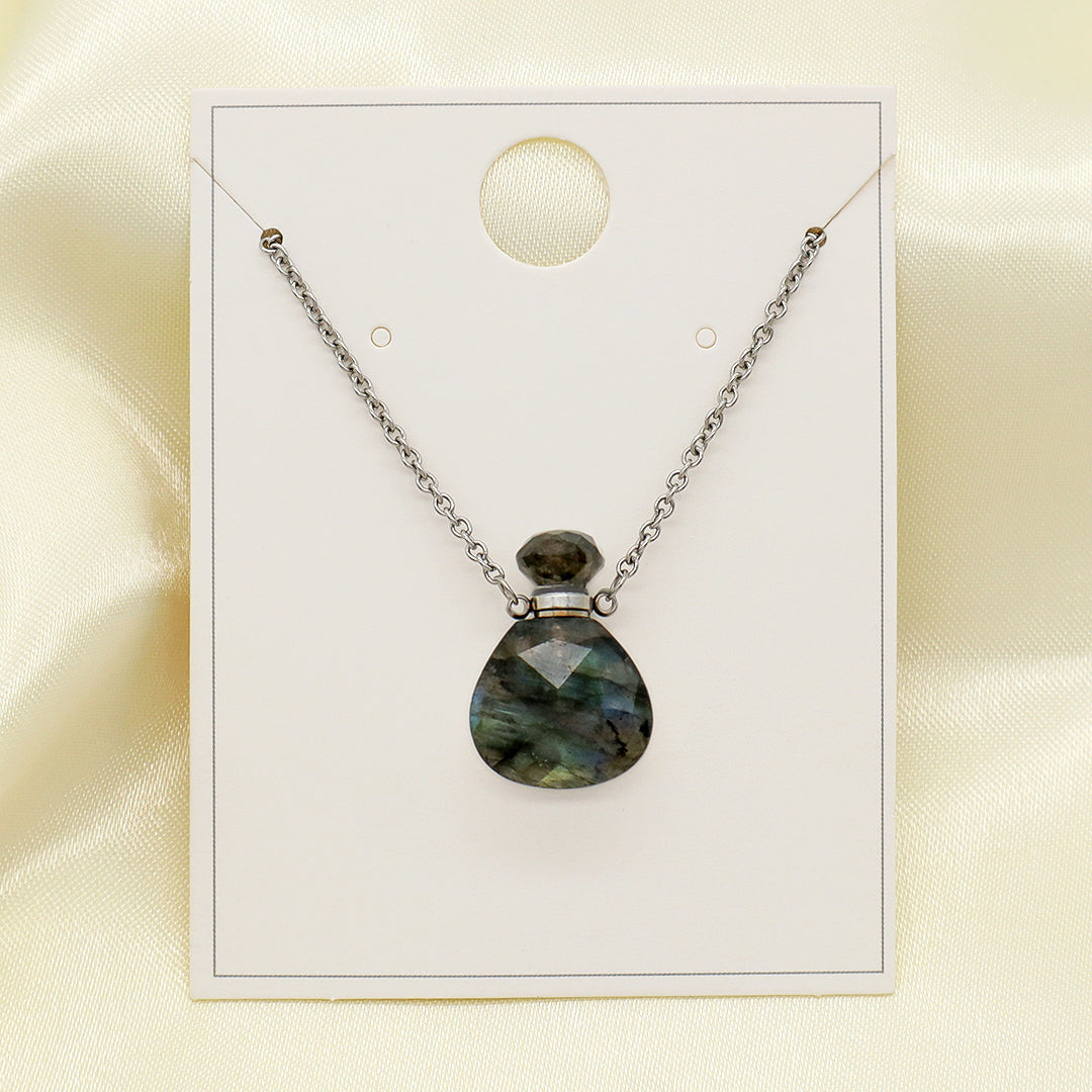 Various Color Custom Natural Stone Charm 18K Gold Plated stainless steel Chain perfume bottle pendant necklace for Women Gift
