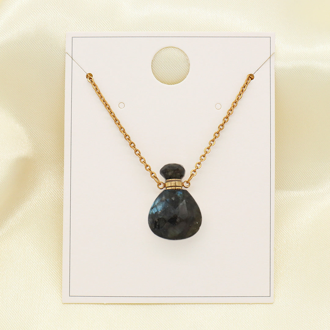 Various Color Custom Natural Stone Charm 18K Gold Plated stainless steel Chain perfume bottle pendant necklace for Women Gift