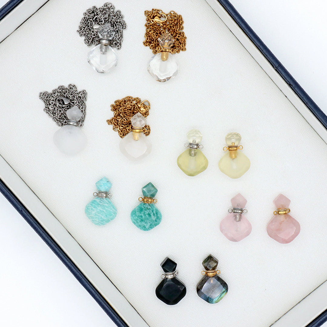 Manufacturer Wholesale Custom 18K Gold Plated stainless steel Chain perfume bottle Natural Stone Pendant Necklace for Women Gift