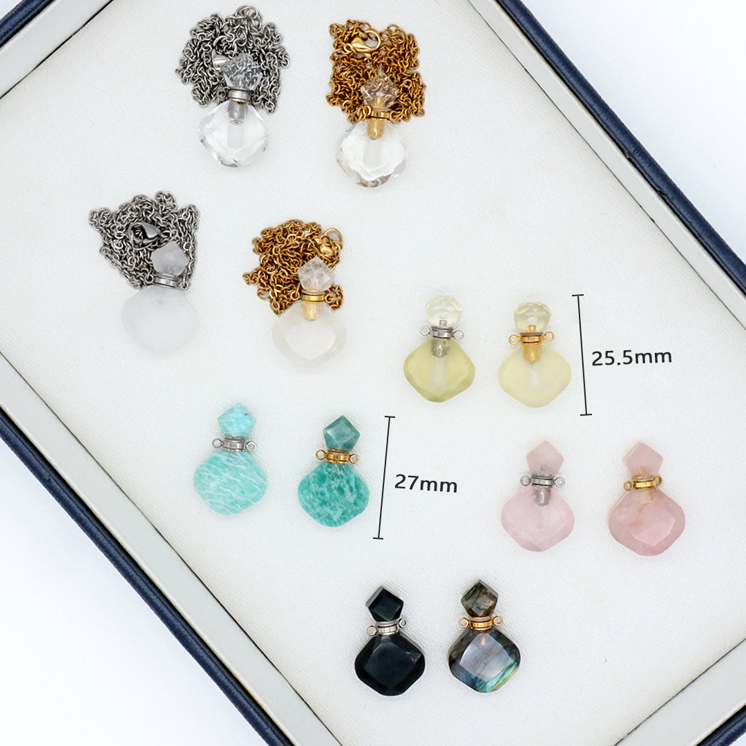 Manufacturer Wholesale Custom 18K Gold Plated stainless steel Chain perfume bottle Natural Stone Pendant Necklace for Women Gift