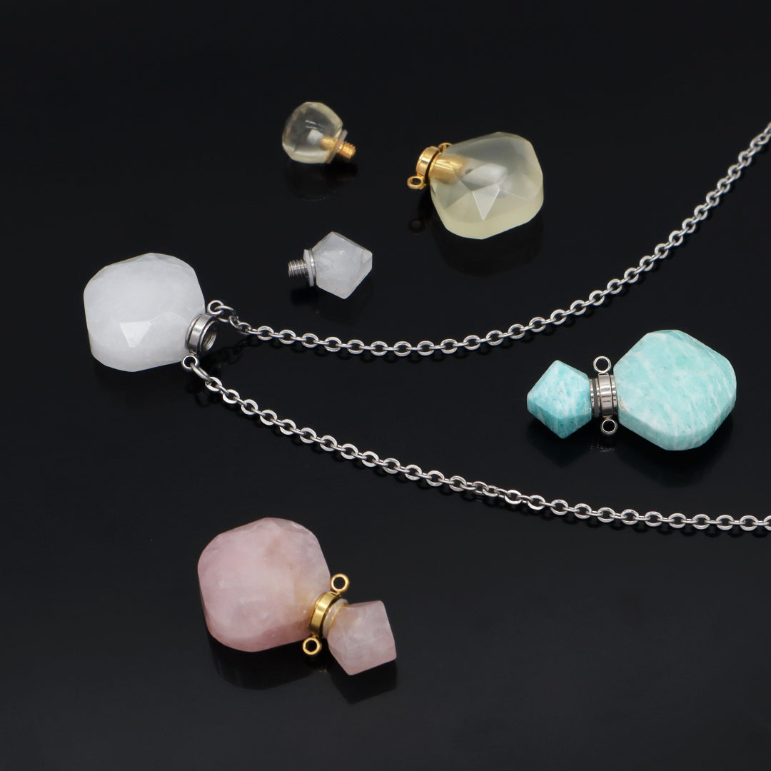 Manufacturer Wholesale Custom 18K Gold Plated stainless steel Chain perfume bottle Natural Stone Pendant Necklace for Women Gift