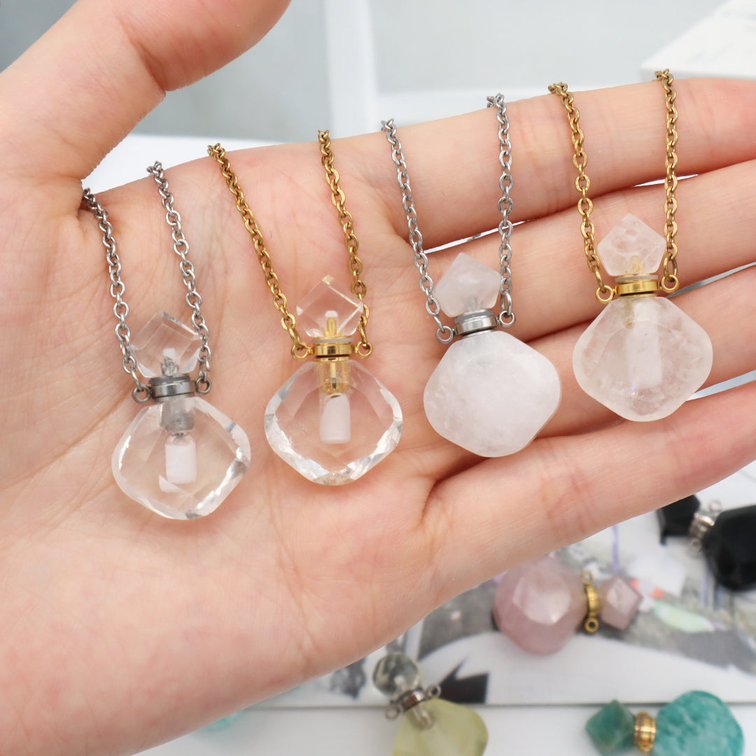 Manufacturer Wholesale Custom 18K Gold Plated stainless steel Chain perfume bottle Natural Stone Pendant Necklace for Women Gift
