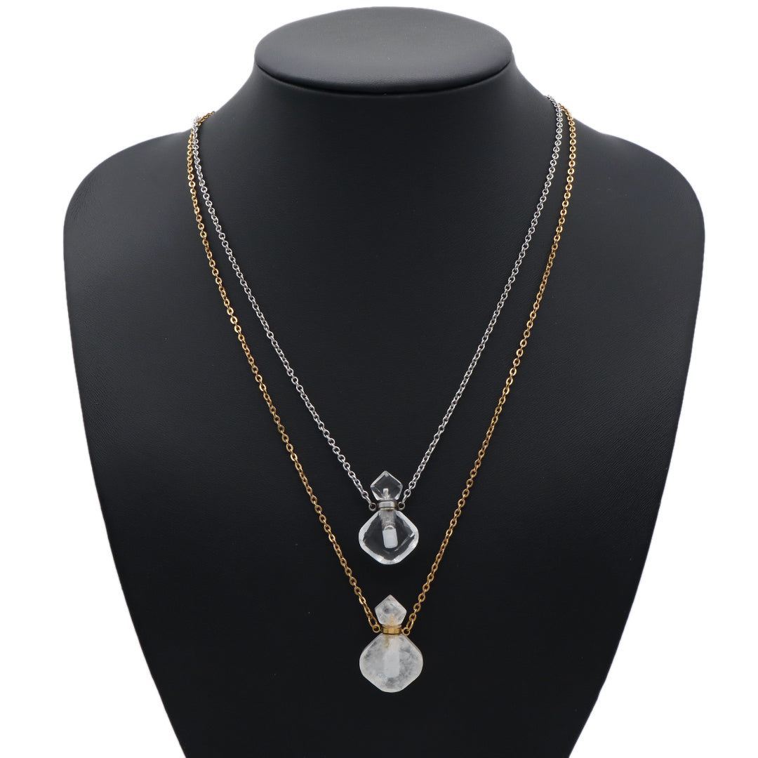 Manufacturer Wholesale Custom 18K Gold Plated stainless steel Chain perfume bottle Natural Stone Pendant Necklace for Women Gift