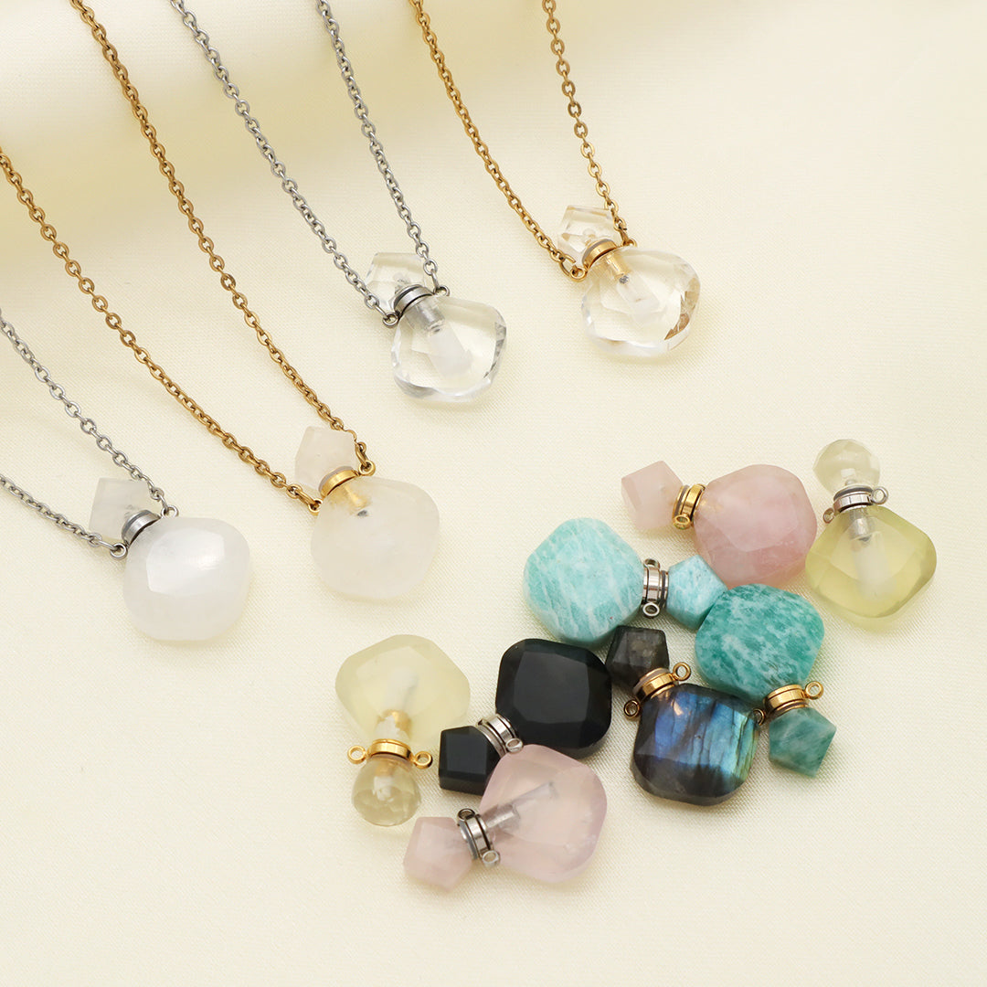 Manufacturer Wholesale Custom 18K Gold Plated stainless steel Chain perfume bottle Natural Stone Pendant Necklace for Women Gift
