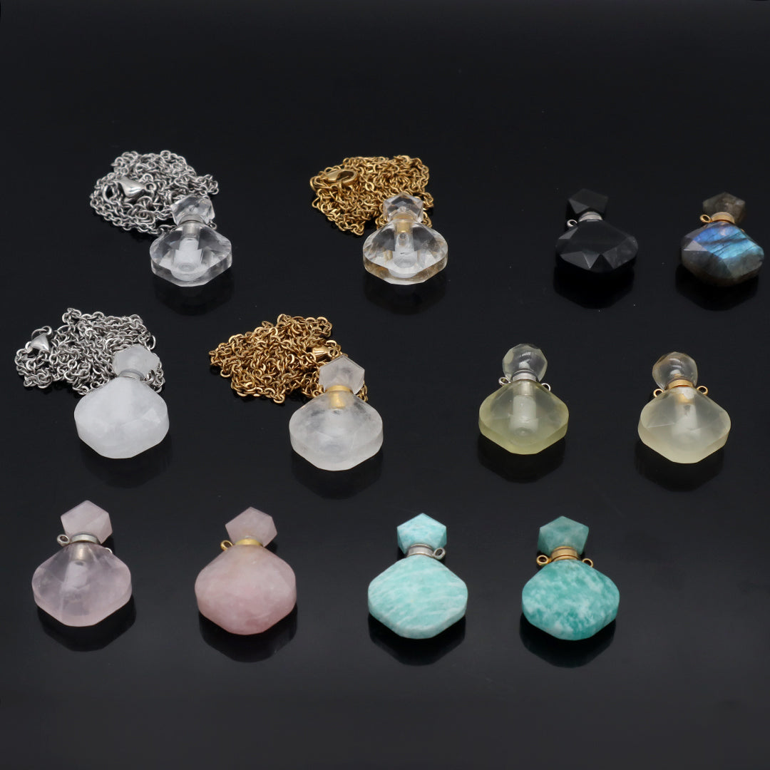 Manufacturer Wholesale Custom 18K Gold Plated stainless steel Chain perfume bottle Natural Stone Pendant Necklace for Women Gift