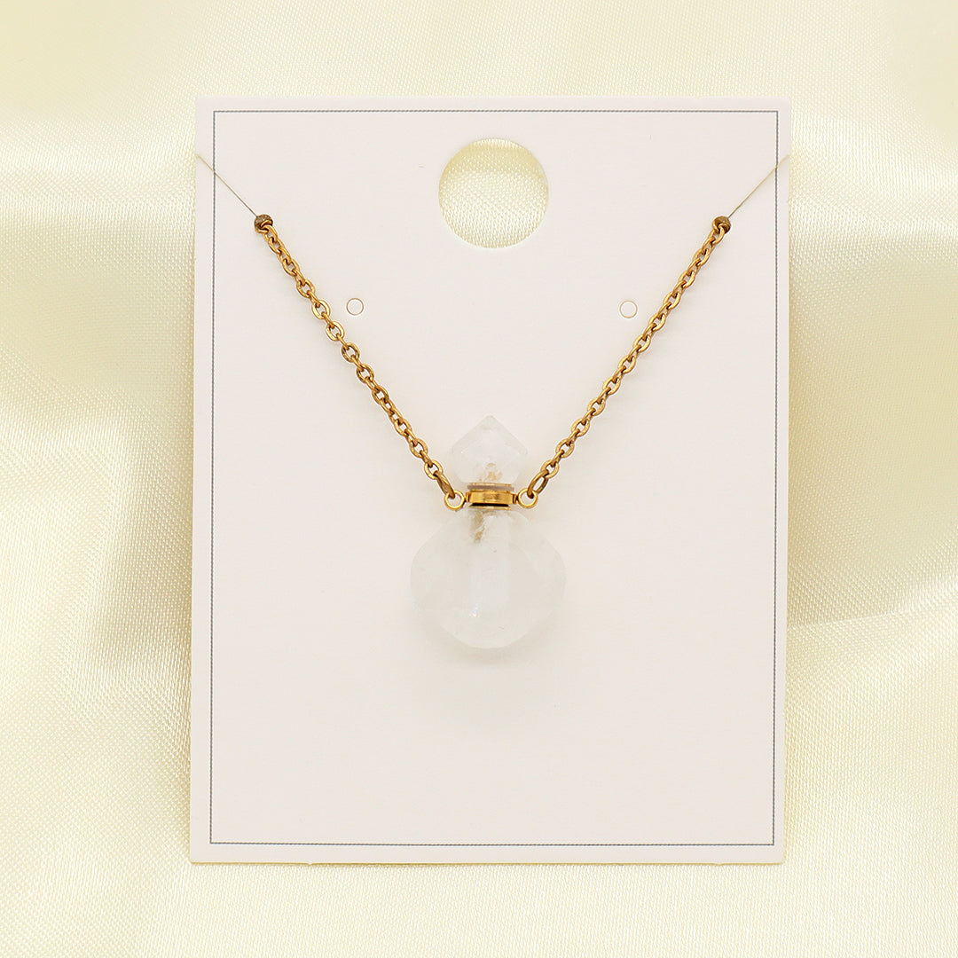 Manufacturer Wholesale Custom 18K Gold Plated stainless steel Chain perfume bottle Natural Stone Pendant Necklace for Women Gift