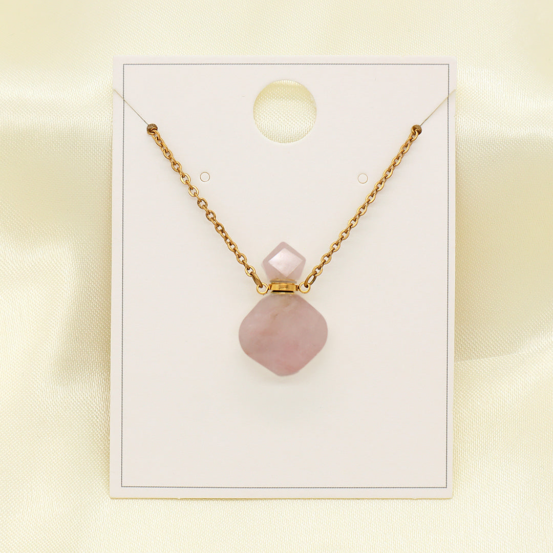 Manufacturer Wholesale Custom 18K Gold Plated stainless steel Chain perfume bottle Natural Stone Pendant Necklace for Women Gift