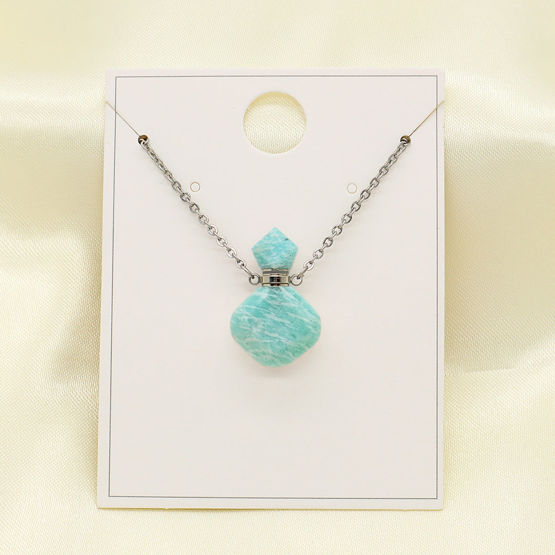 Manufacturer Wholesale Custom 18K Gold Plated stainless steel Chain perfume bottle Natural Stone Pendant Necklace for Women Gift