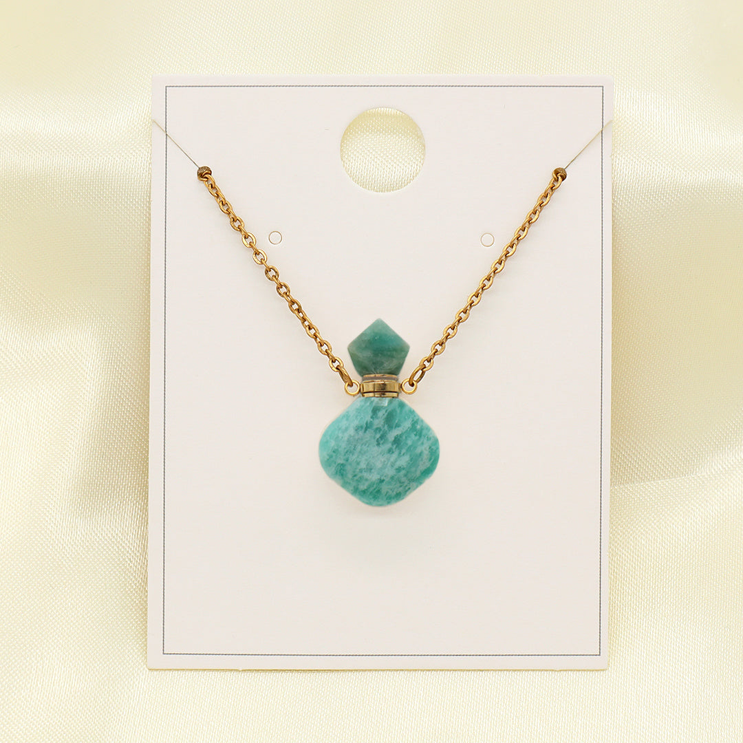 Manufacturer Wholesale Custom 18K Gold Plated stainless steel Chain perfume bottle Natural Stone Pendant Necklace for Women Gift