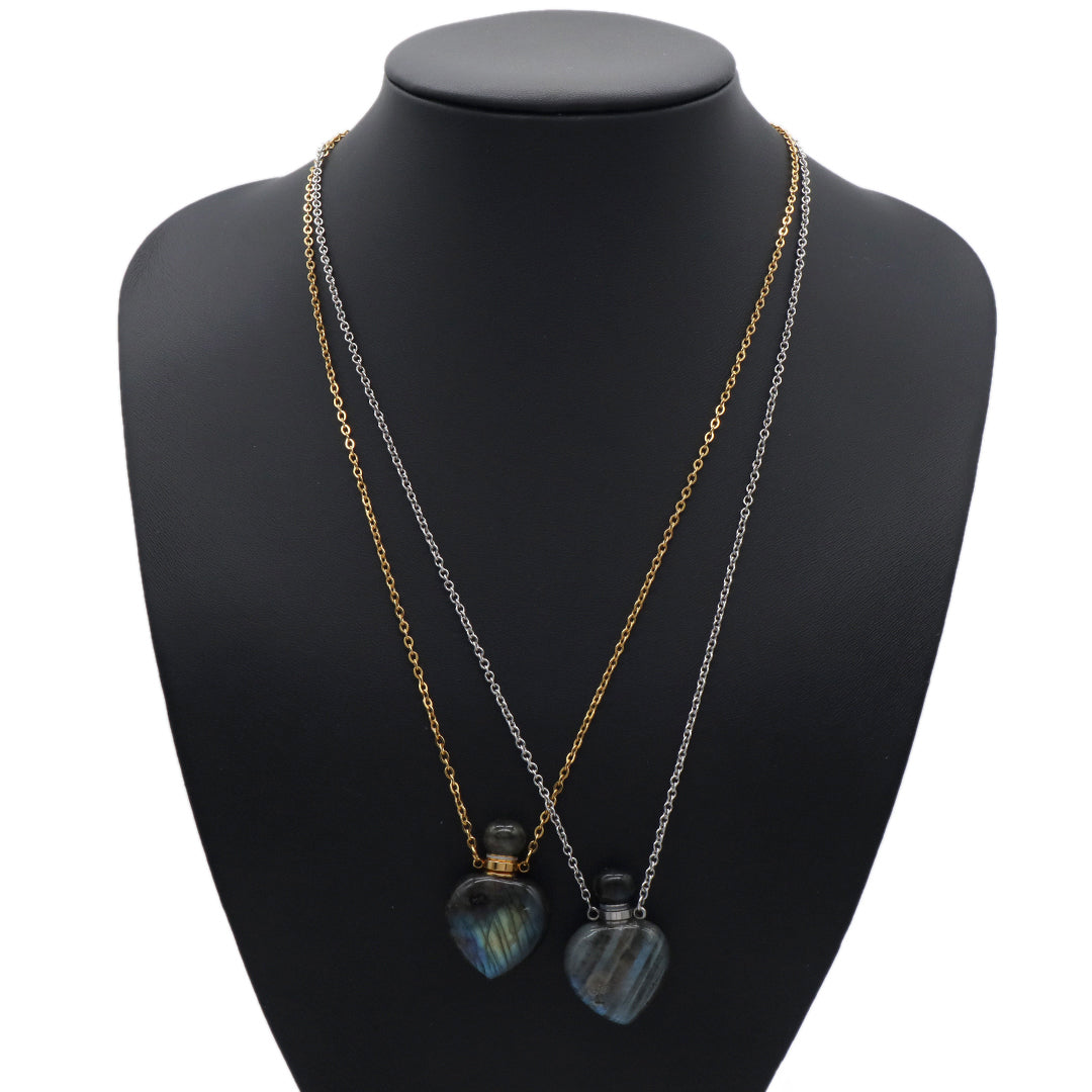 Custom Women Gift Jewelry Wholesale Blue Pink Natural Stone Pendant Gold plated stainless steel Chain perfume bottle necklace