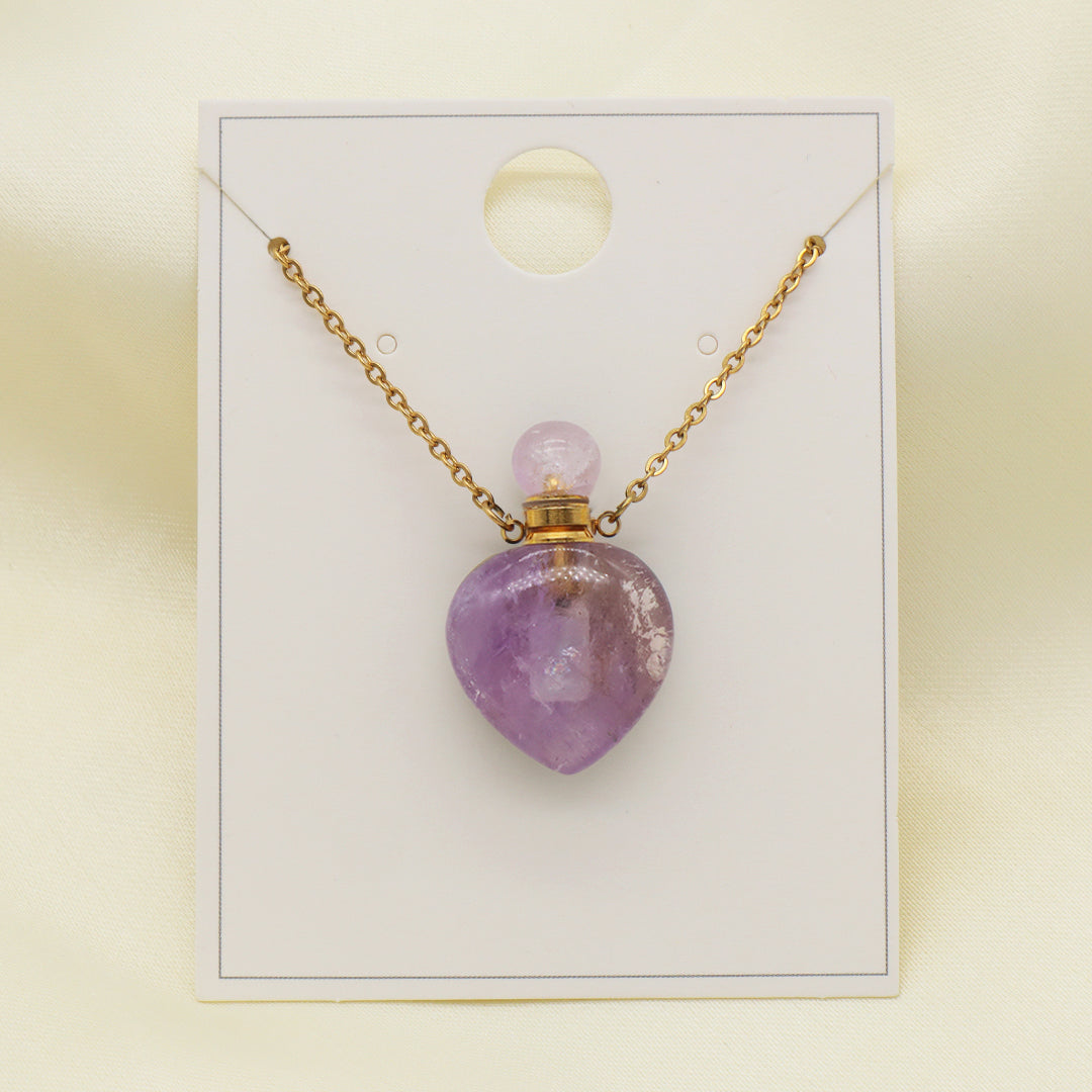Custom Women Gift Jewelry Wholesale Blue Pink Natural Stone Pendant Gold plated stainless steel Chain perfume bottle necklace